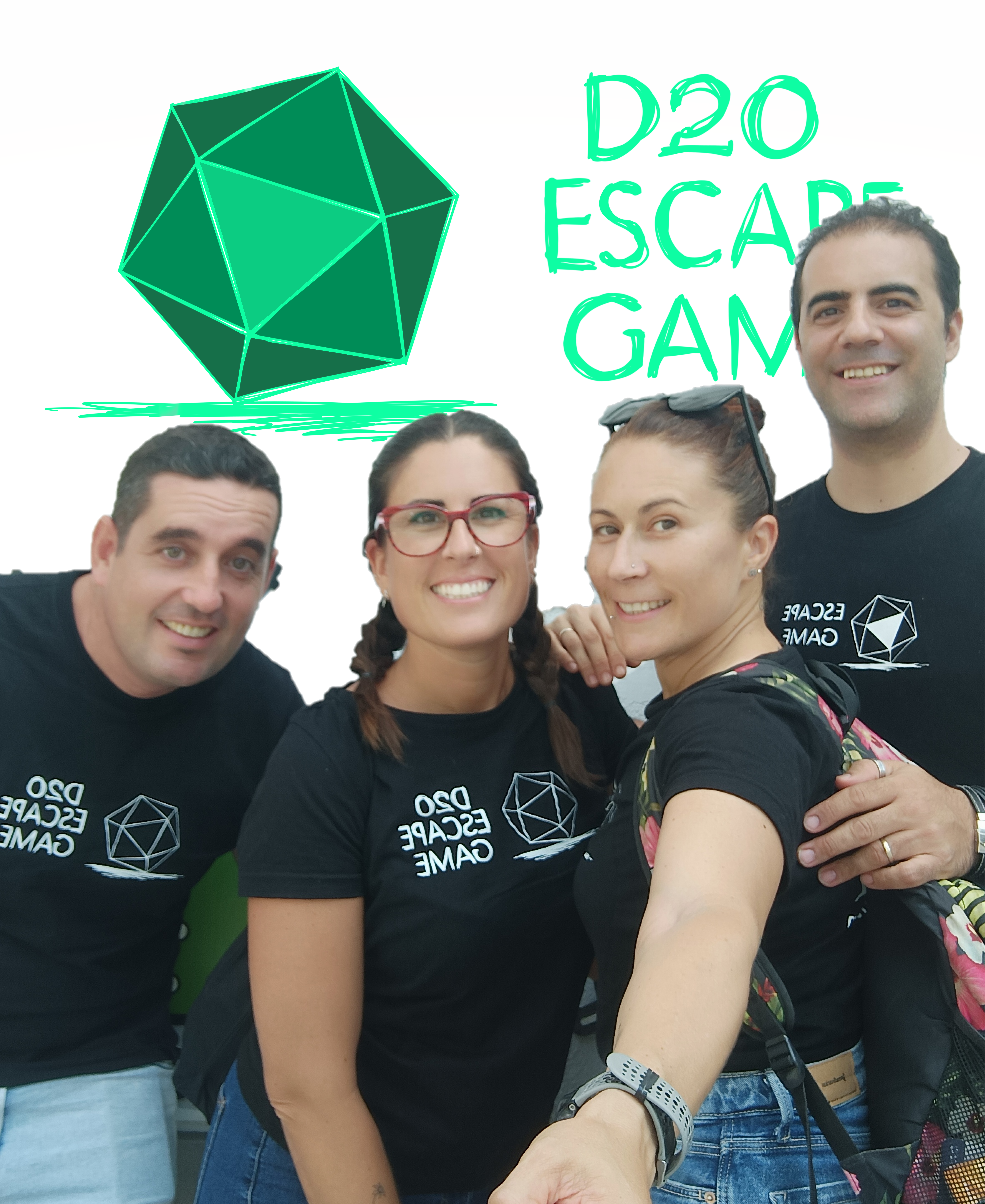 Equipo de D20 Escape Game con nuestro logo sobre fondo blanco