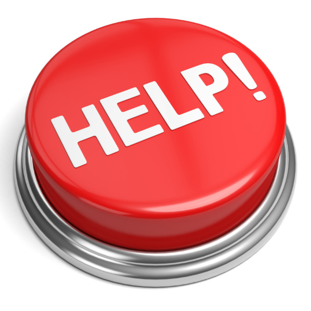 Botón rojo para pedir ayuda con la palabra HELP en blanco