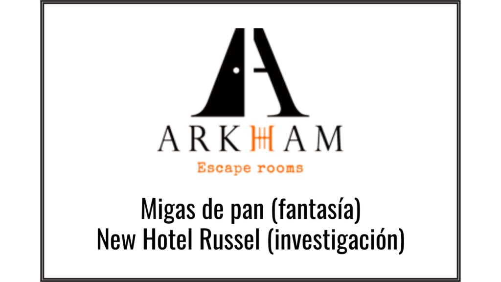 Logo de Arkham escape room y nombre de las salas actualmente abiertas